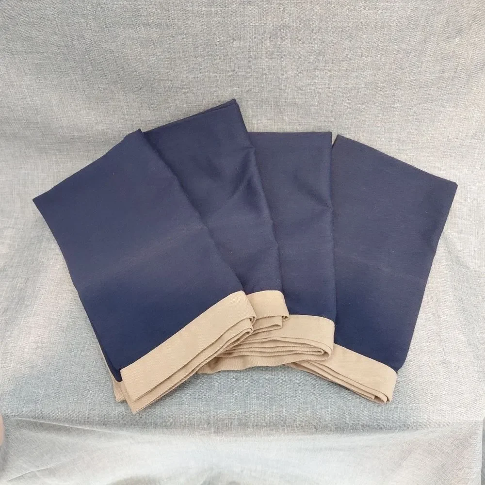 N w/o T Ralph Lauren Chino Cotton Dinner Napkins Set of 4 Navy w/ Khaki Trim VTG